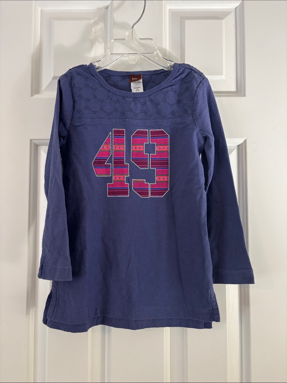 Tea Collection Girls' Navy Long-Sleeve Dress 👗 with Pink Striped '49' Graphic